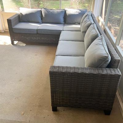 CREATIVE COURTYARDS INT. ~ Five (5) Piece Outdoor Sectional Resin Wicker With Table & Two Ottomans