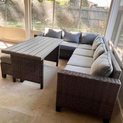 CREATIVE COURTYARDS INT. ~ Five (5) Piece Outdoor Sectional Resin Wicker With Table & Two Ottomans