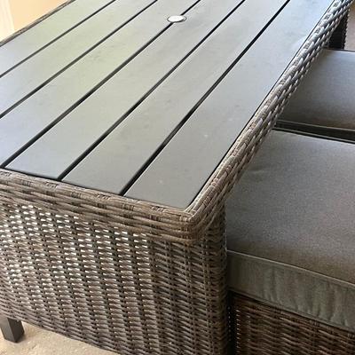 CREATIVE COURTYARDS INT. ~ Five (5) Piece Outdoor Sectional Resin Wicker With Table & Two Ottomans
