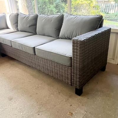 CREATIVE COURTYARDS INT. ~ Five (5) Piece Outdoor Sectional Resin Wicker With Table & Two Ottomans
