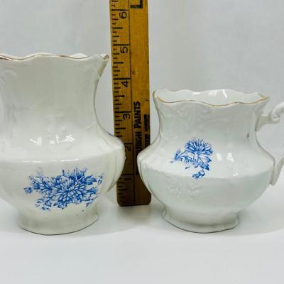 Antique Porcelain Creamer and small Vase - cornflower blue flowers