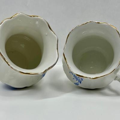 Antique Porcelain Creamer and small Vase - cornflower blue flowers