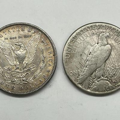 Pair Silver Dollars Morgan & Peace