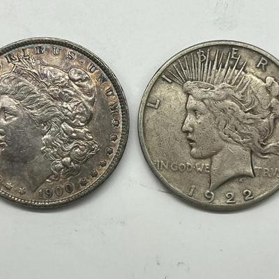 Pair Silver Dollars Morgan & Peace