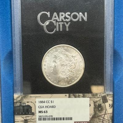 1884-CC $1 GSA Morgan Silver Dollars Graded NGC MS63