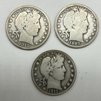 (3) Barber Silver Half Dollars