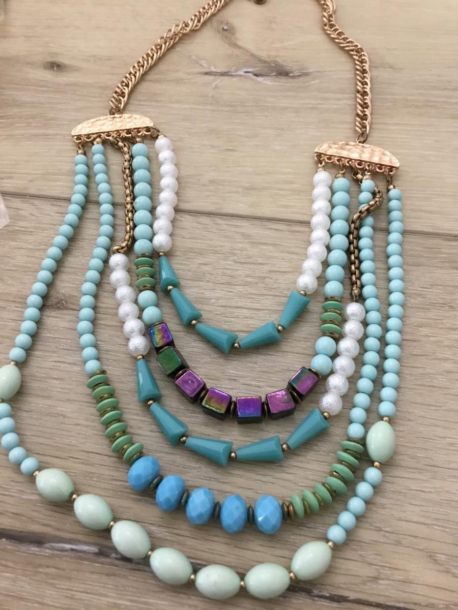 Beaded multilayer gold tone necklace vintage | EstateSales.org