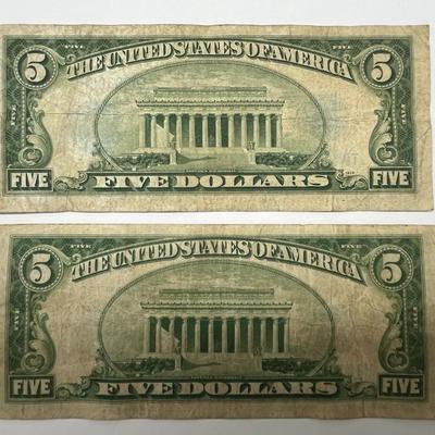 (2) 1934 Blue Seal $5.00 Silver Certificates