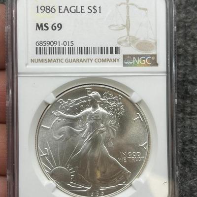 1986 $1 American Eagle Silver Dollars NGC MS69