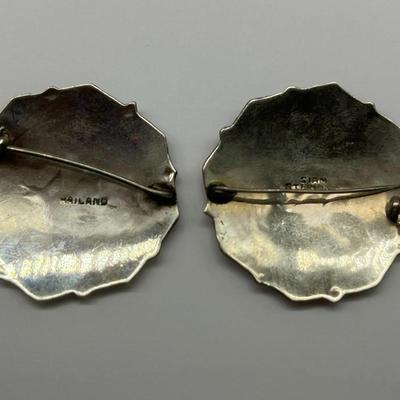 Pair Sterling Enamel Siam Oriental Pins