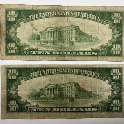 Pair 1934 Red Seal $10 Silver Certificate Bills