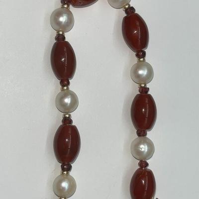 14K Zoe B Pearl and Carnelian Necklace