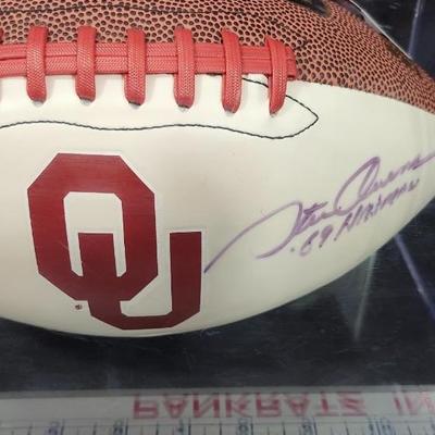 Steve Owens Signed Oklahoma Sooners Logo Football W/JSA COA