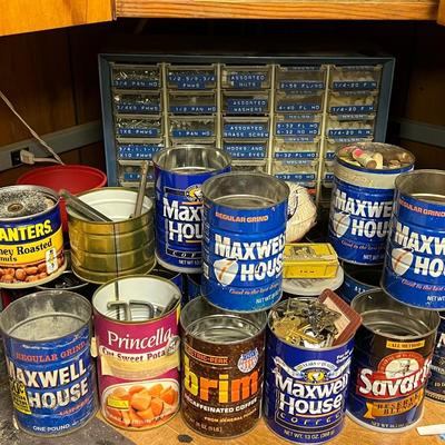 Nuts, Washers, Screws and Coffee Cans Filled w/ Similar Misc Hardware Lot