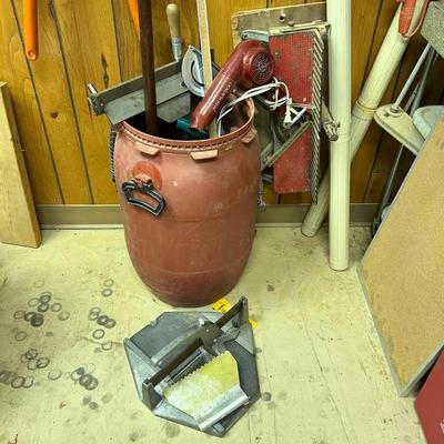 Tile Cutter and Sienna Barrel of Tools Lot