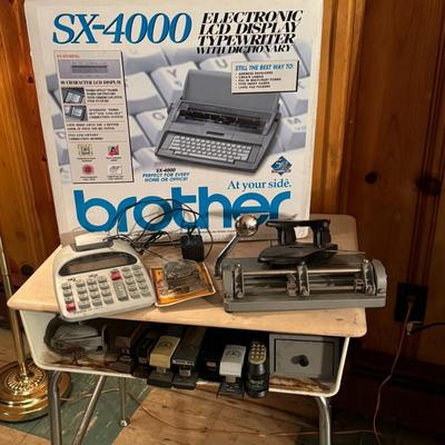 Brother SX-4000 Electronic LCD Typewriter and Vintage Metal Desk w/ Contents Lot