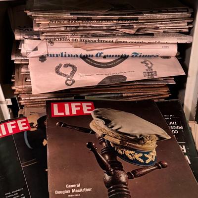 Metal Newspaper Box w/ Newspapers and Magazines Lot