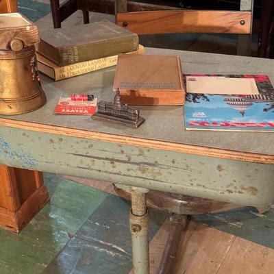 Vintage Metal Desk/Chair Set w/ Contents Lot