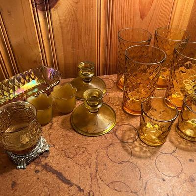 Amber Glass and Lamp Lot