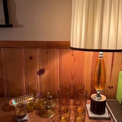 Amber Glass and Lamp Lot
