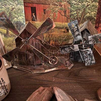Driftwood and Metal Wind Mills Lot