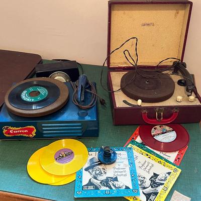 Portable Record Players w/ Children Stories Records Lot
