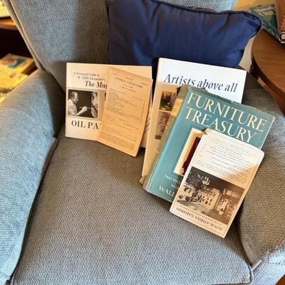 Blue Chair, Stool and Books Lot