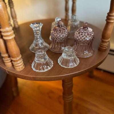 Side Table w/ Crystal Glasses and Tray Lot