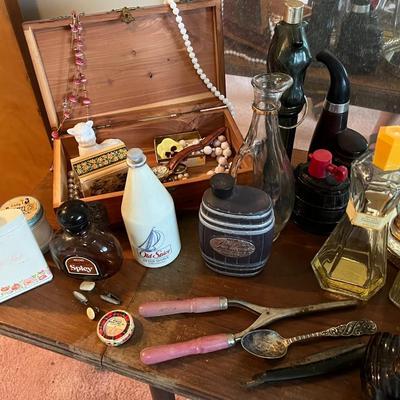 Perfume Bottles, Vintage Jewelry, and Misc Items Lot