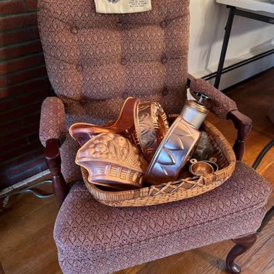 Upholstered Sitting Chair and Copper Baking Molds Lot