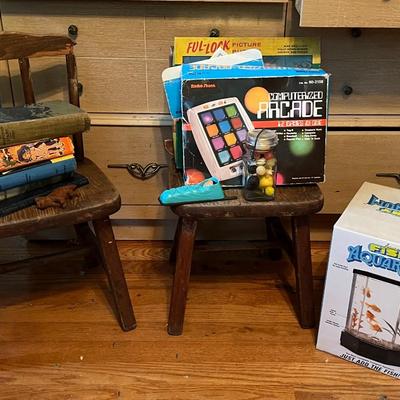 Set of Wood Child Chairs and Contents