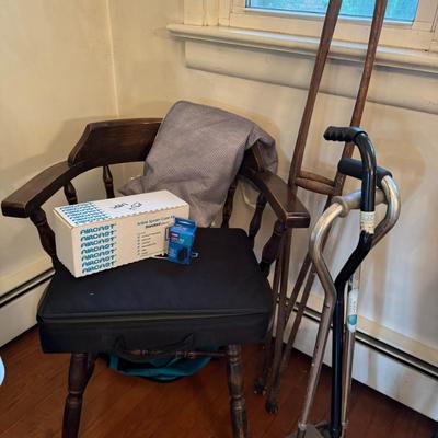 Antique Wood Crutches and Footed Canes Lot