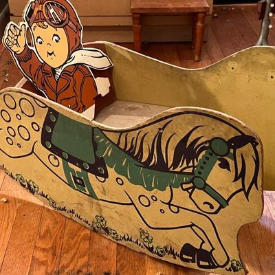 1950s Toddler Horse and Scotty Wood Rockers and Baby Doll Crib