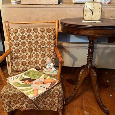 Wood/Upholstered Child Chair and Wood Table Lot
