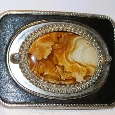 Large Oval Brown Agate Stone Belt Buckle 3½" x 2½"