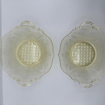 Vintage Lancaster Glass Company - Landrum Topaz Bowl with Handles (2)