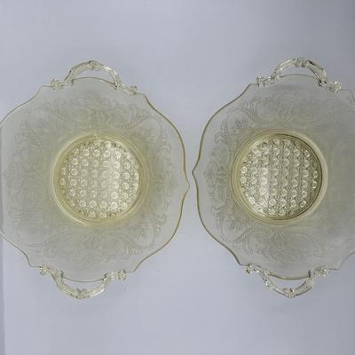 Vintage Lancaster Glass Company - Landrum Topaz Bowl with Handles (2)