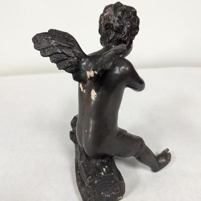 Bronze Cherub Sculpture Playing A Horn