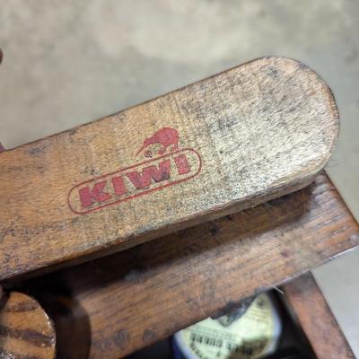Vintage Wooden Shoe Shine Box With Horsehair Brushes
