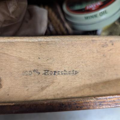Vintage Wooden Shoe Shine Box With Horsehair Brushes