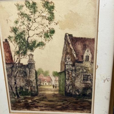 2 framed Etchings, vintage books, yearbooks