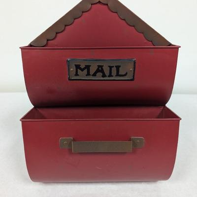 Vintage Looking Red Metal Wall Mount Mail Organizer