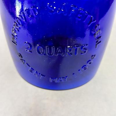 Cobalt Blue Glass Cookie Jar 1904 Italy Crownford China 2 Quart Bless Our House