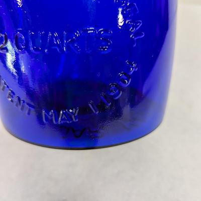 Cobalt Blue Glass Cookie Jar 1904 Italy Crownford China 2 Quart Bless Our House