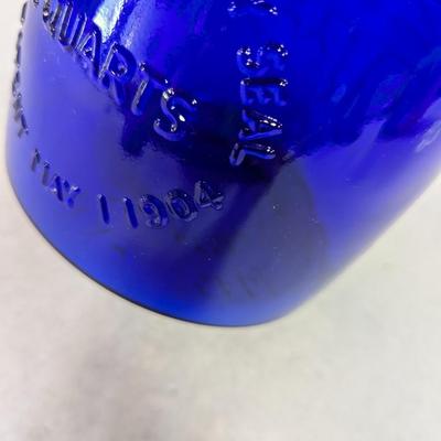 Cobalt Blue Glass Cookie Jar 1904 Italy Crownford China 2 Quart Bless Our House