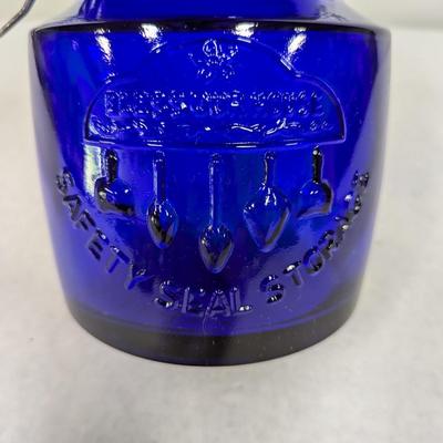 Cobalt Blue Glass Cookie Jar 1904 Italy Crownford China 2 Quart Bless Our House