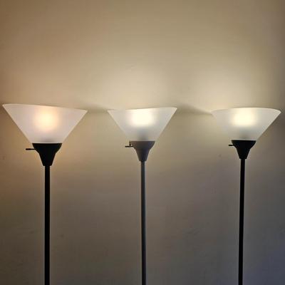 Three Tall Torchiere Style Lamps (LR-JS)