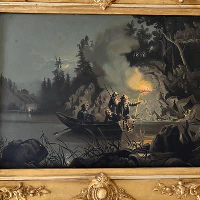 Landscape/Rowing Boat Painting in Ornate Gilded Frame (GB-RG)