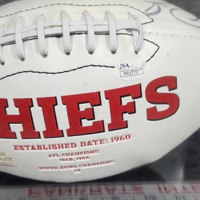 Autographed Kansas City Chiefs football, featuring Derrick Johnson's signature authenticity JSA