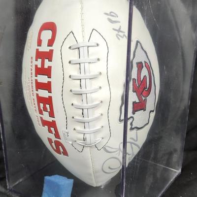 Autographed Kansas City Chiefs football, featuring Derrick Johnson's signature authenticity JSA